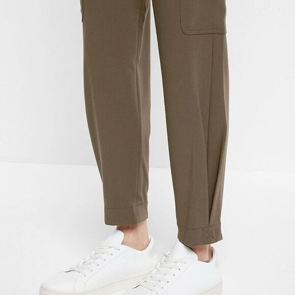 Express Super High Rise Pleated Ankle Cargo Utility Pants Olive Khaki Green 6 - Picture 9 of 16